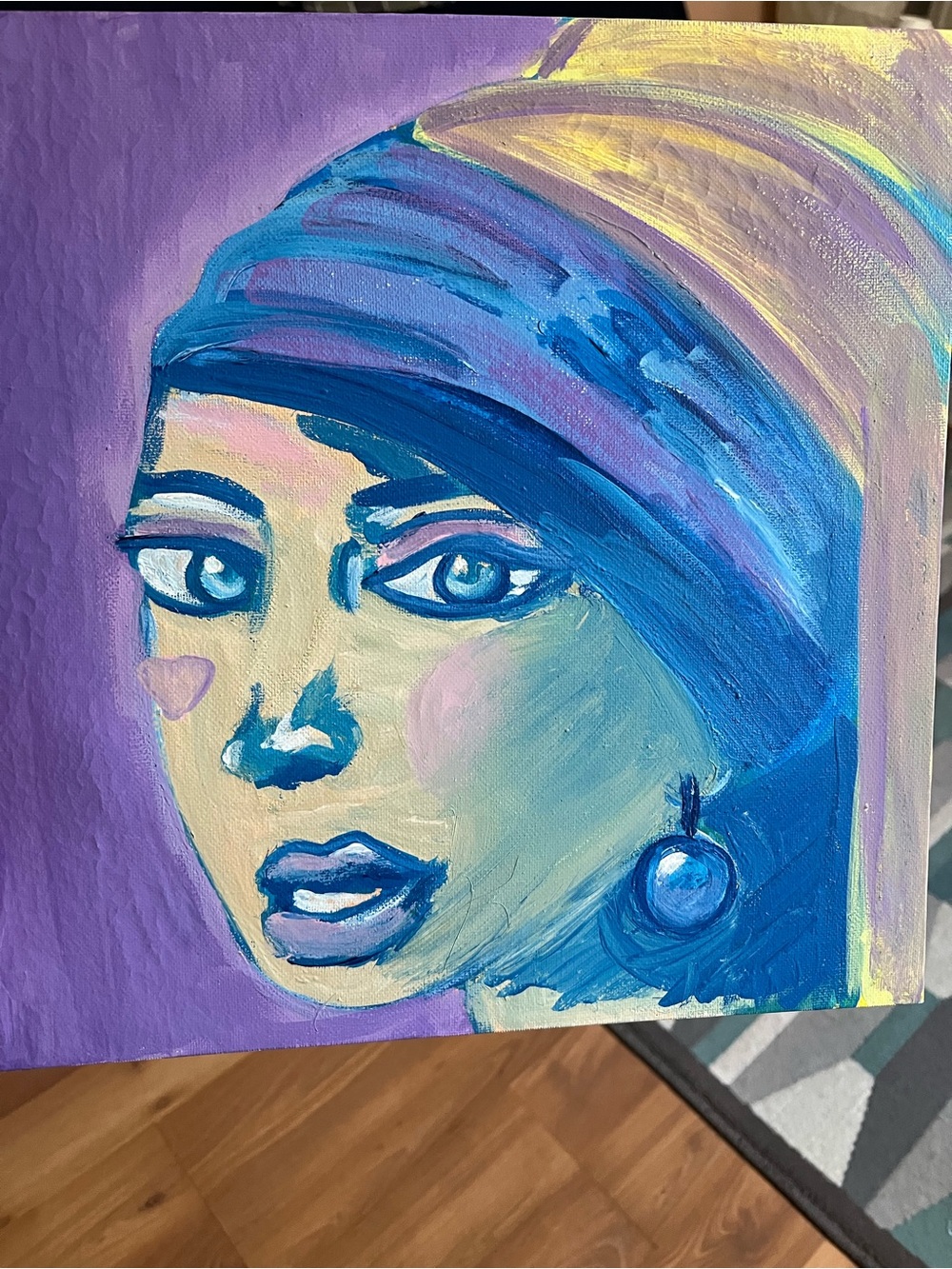 Hand-Painted Purple & Blue Abstract Portrait Canvas Wall Art